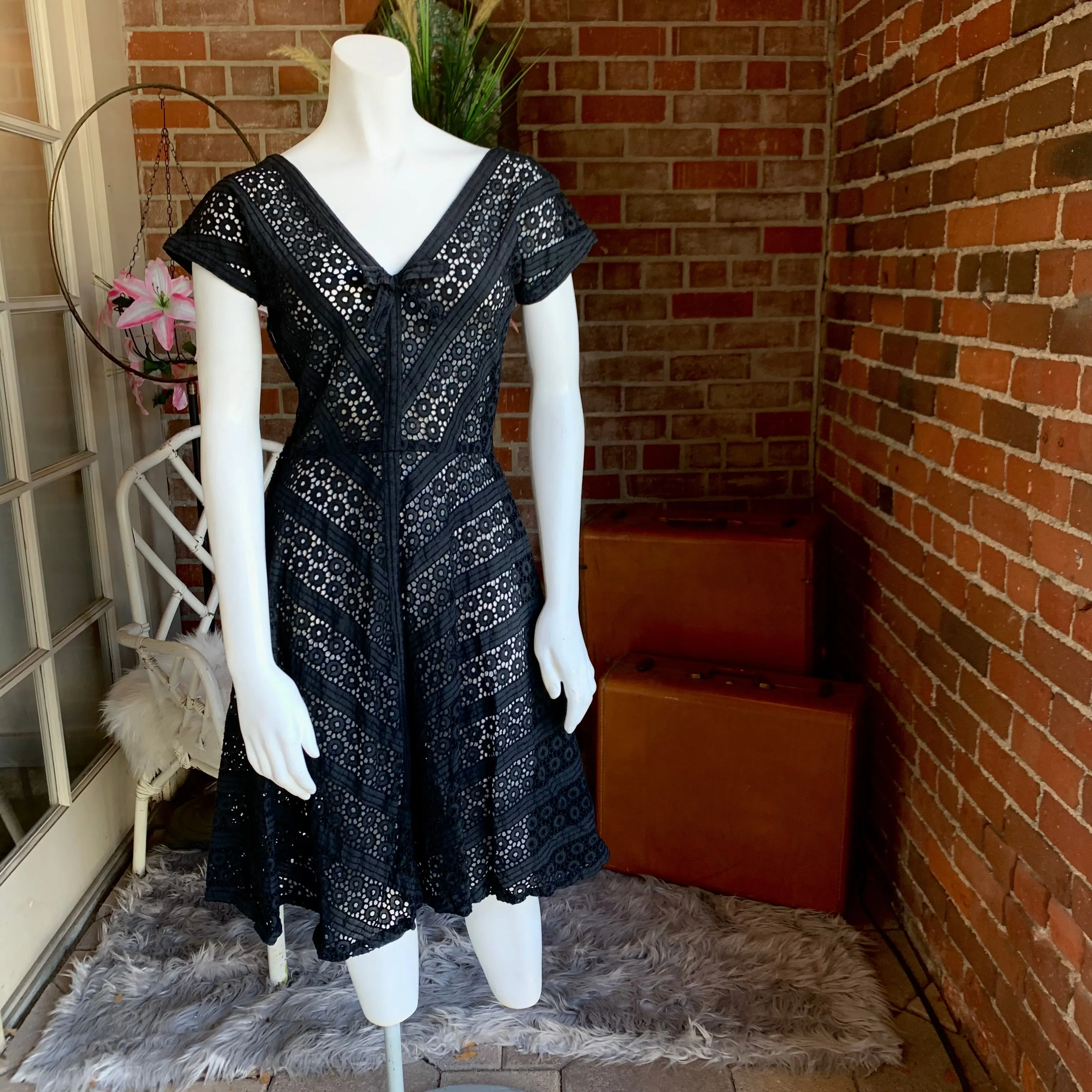 1950s Black Eyelet Dress