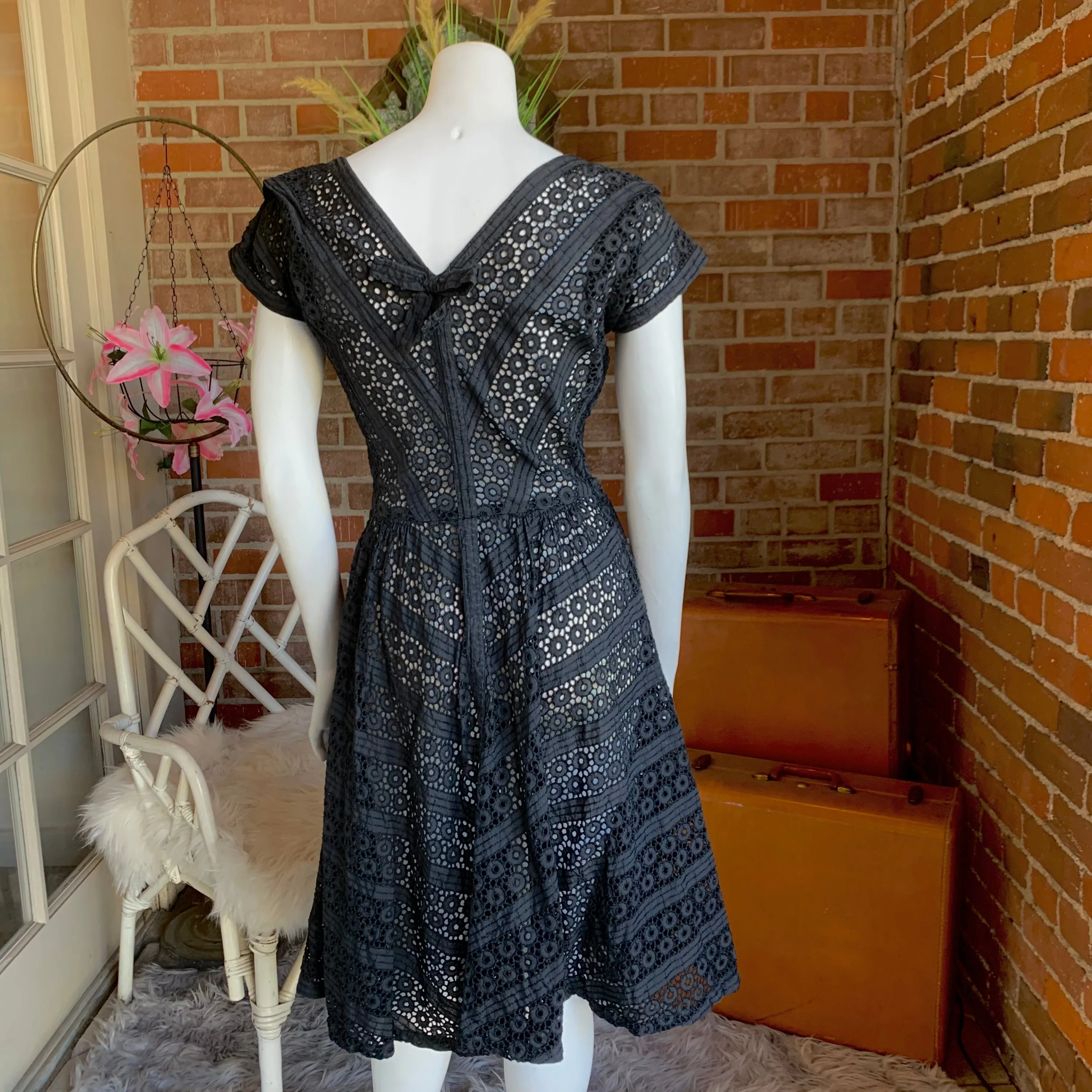 1950s Black Eyelet Dress