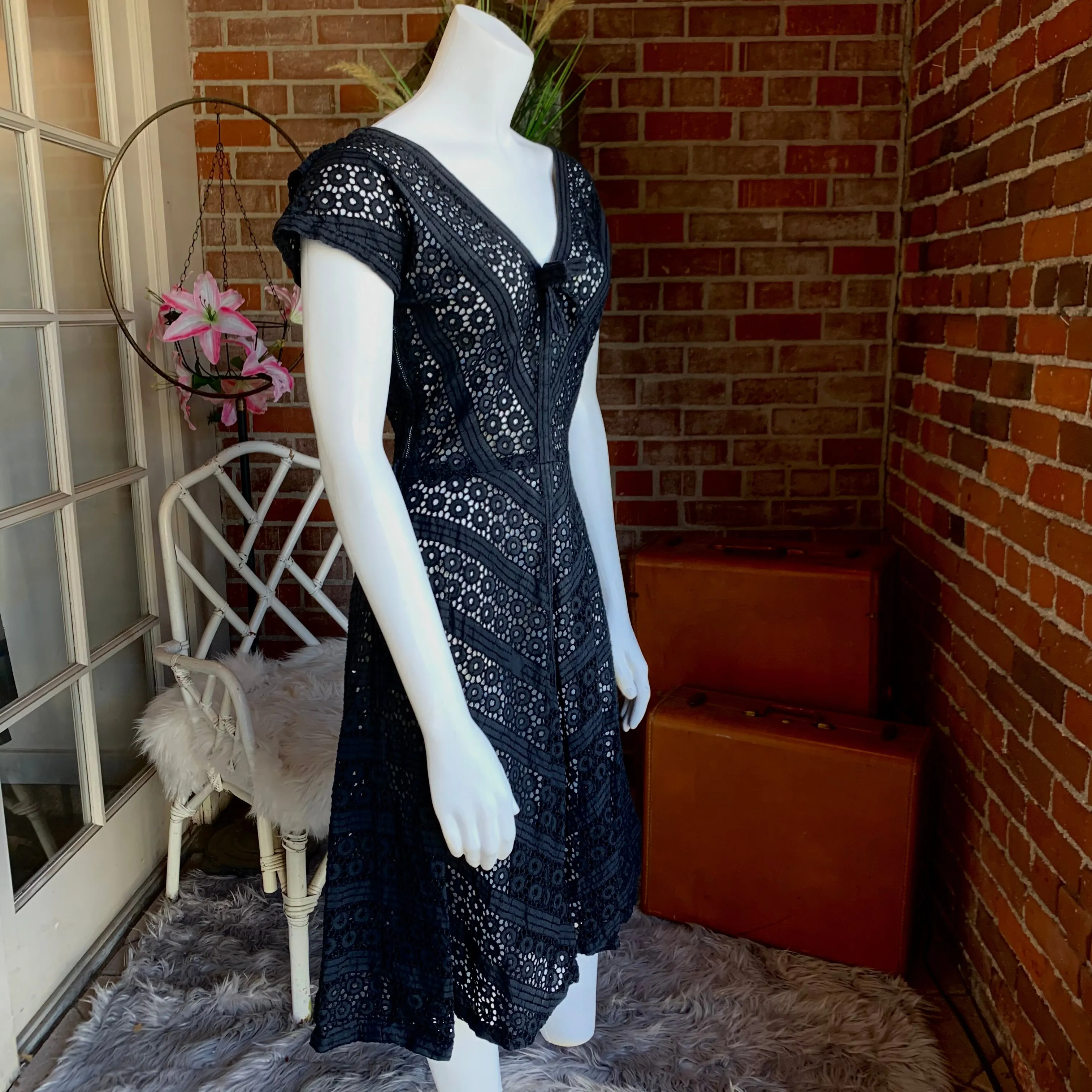 1950s Black Eyelet Dress