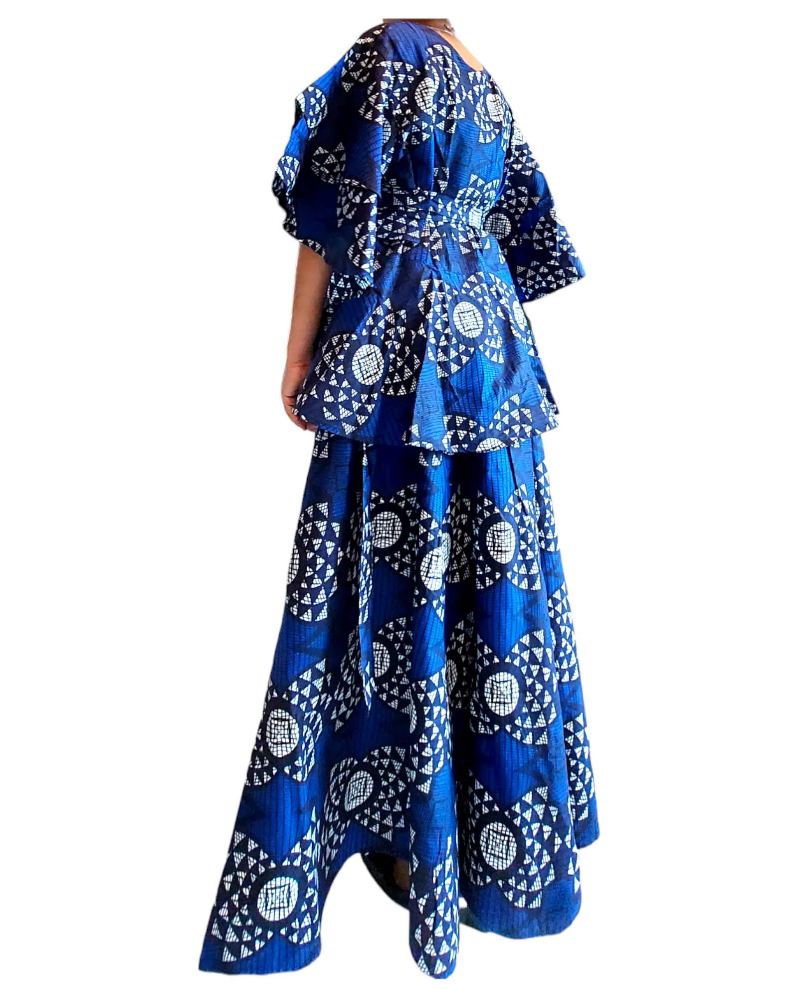 7001 Set / Long Skirt and Wrap Blouse  / Blue Print