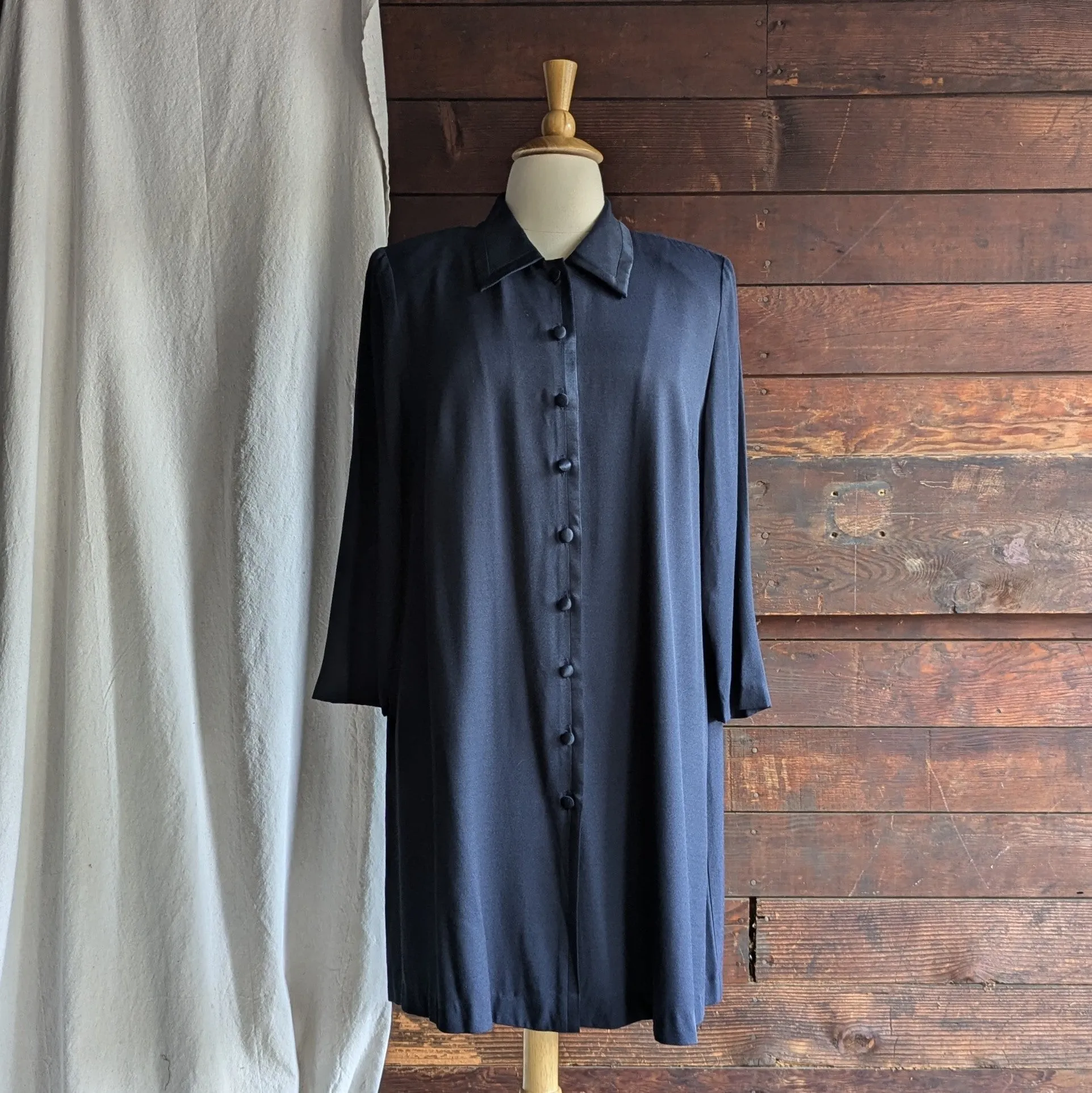 90s Vintage Plus Size Dressy Navy Rayon Blend Coat