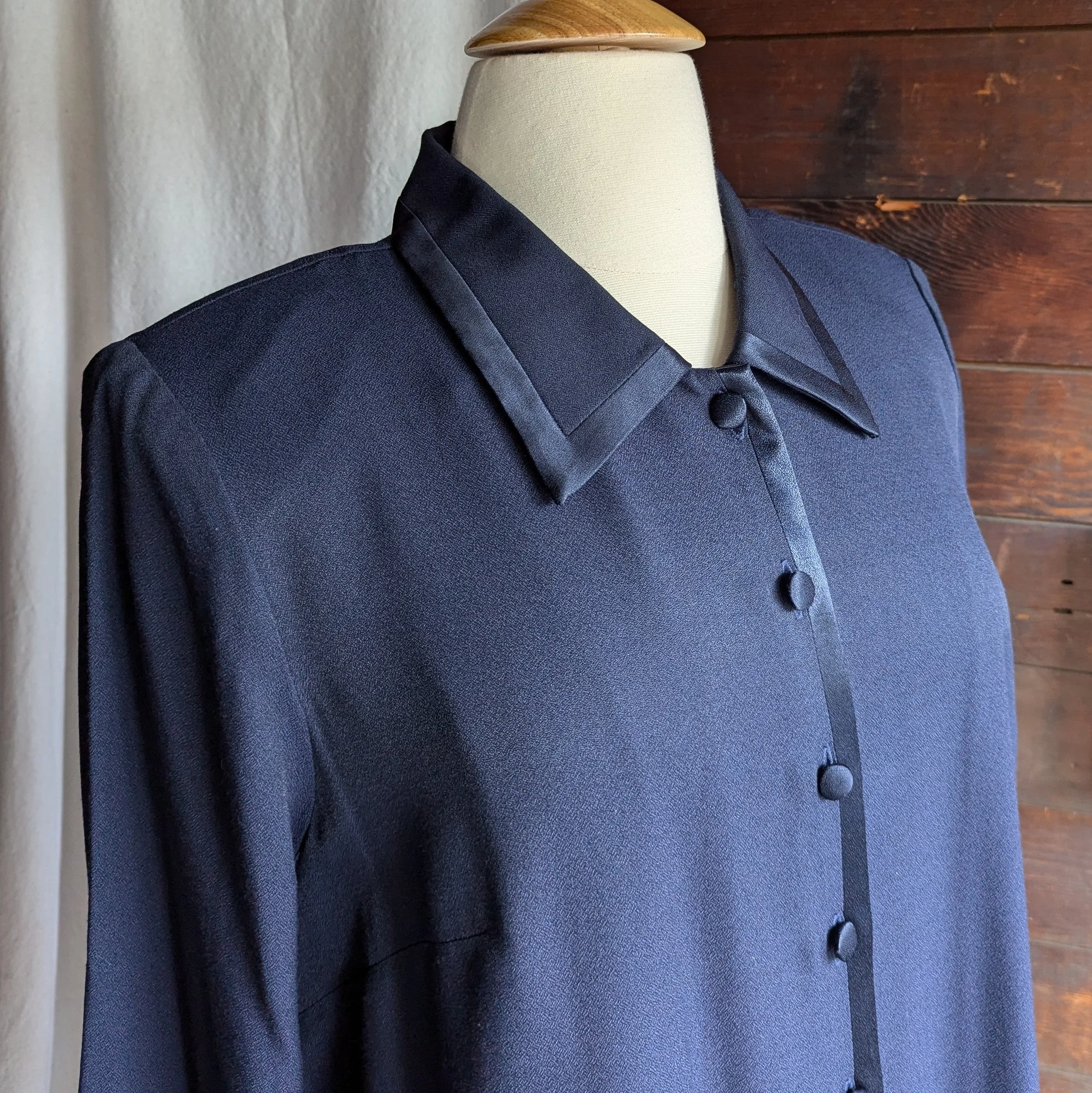 90s Vintage Plus Size Dressy Navy Rayon Blend Coat