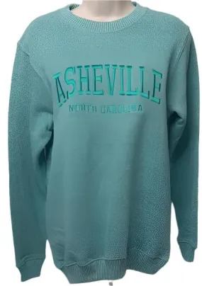 Asheville Logo Crewneck Embroidered Sweatshirt - Teal on Teal Logo