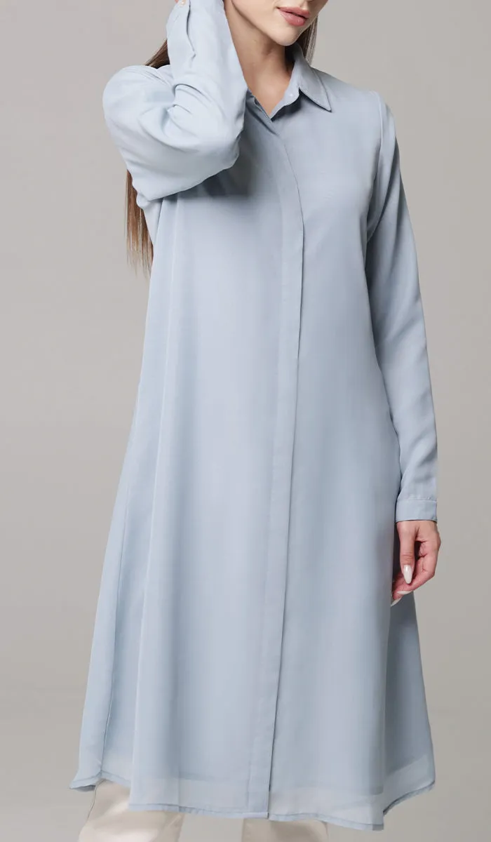 Asra Long Flowy Buttondown Shirt Jacket - Powder Blue