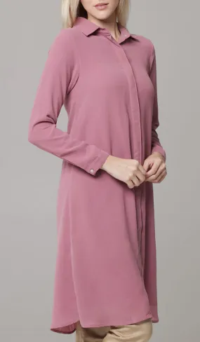 Asra Long Flowy Buttondown Shirt Jacket - Rose