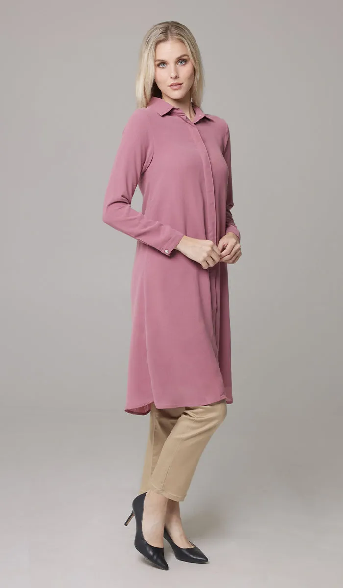 Asra Long Flowy Buttondown Shirt Jacket - Rose