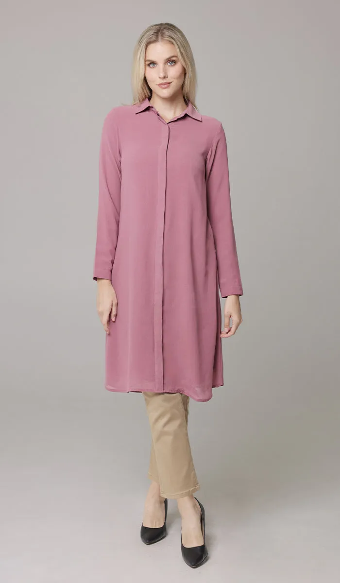 Asra Long Flowy Buttondown Shirt Jacket - Rose