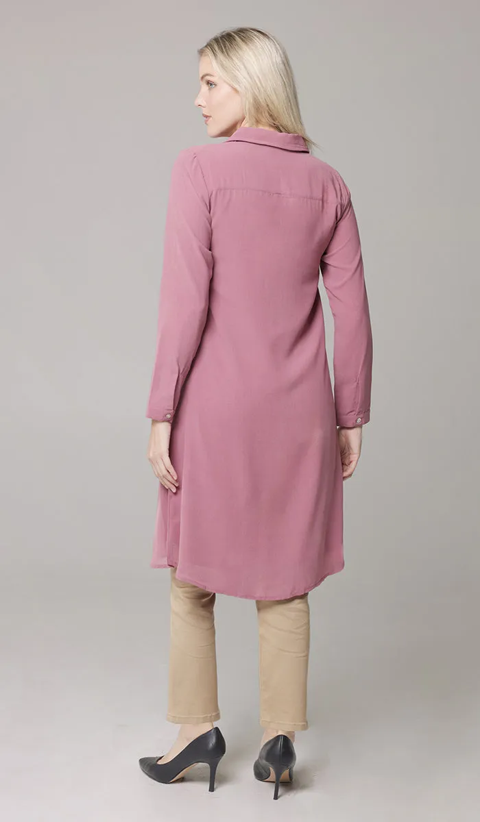 Asra Long Flowy Buttondown Shirt Jacket - Rose