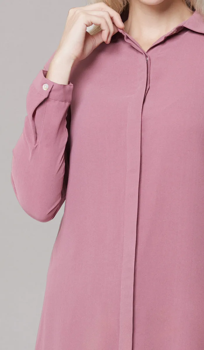 Asra Long Flowy Buttondown Shirt Jacket - Rose