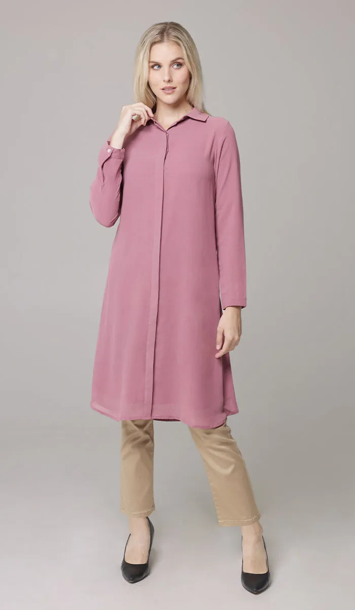 Asra Long Flowy Buttondown Shirt Jacket - Rose