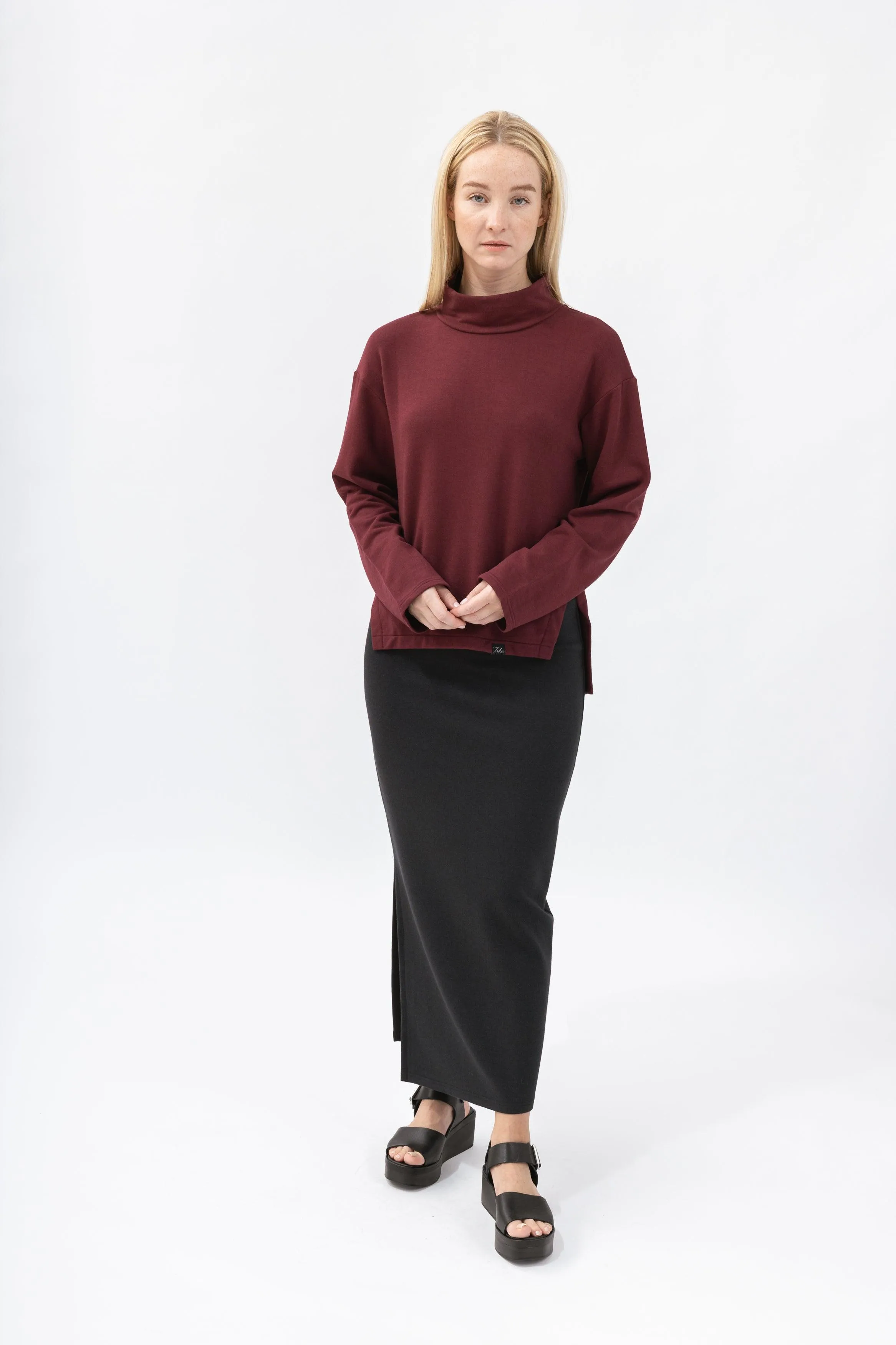 Bamboo Brushed-Back Sweat High Neck Cropped Sweatshirt