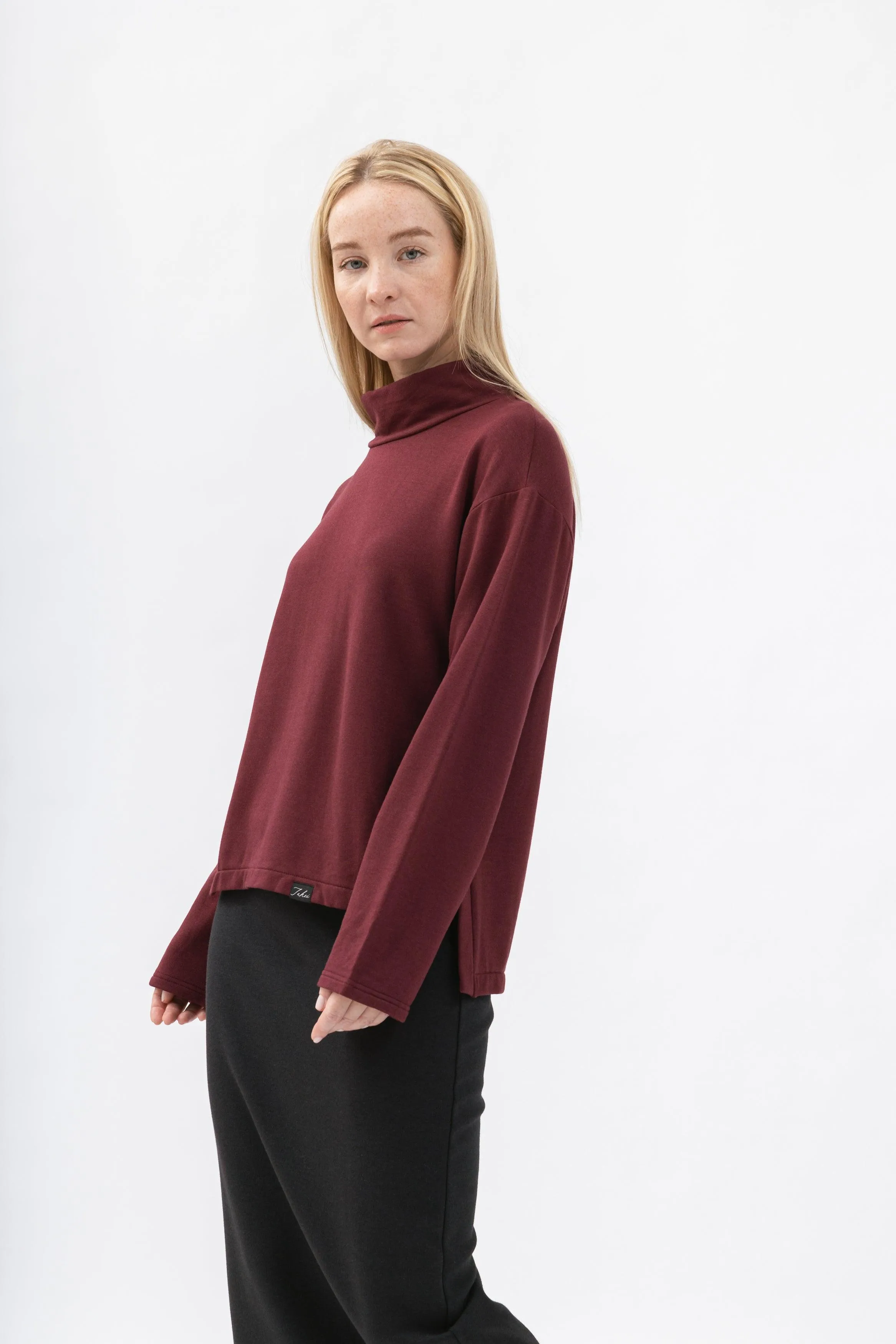 Bamboo Brushed-Back Sweat High Neck Cropped Sweatshirt