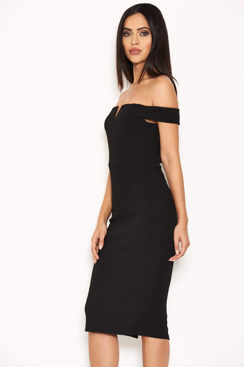 Black Bardot Midi Dress