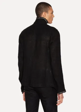 Black Brushed Linen Mesh Tailored Jacket