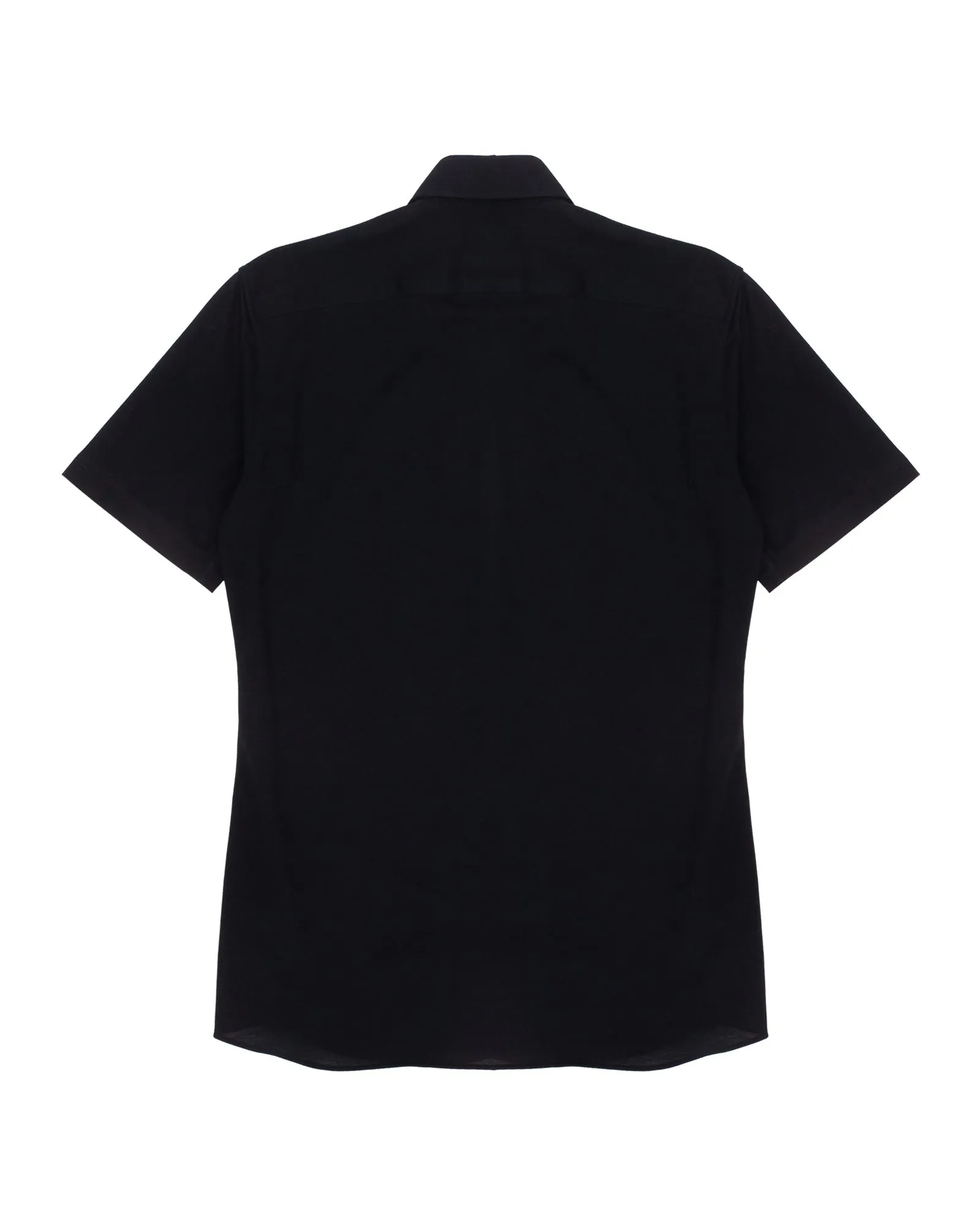 Black Cotton Pique Short Sleeved Shirt