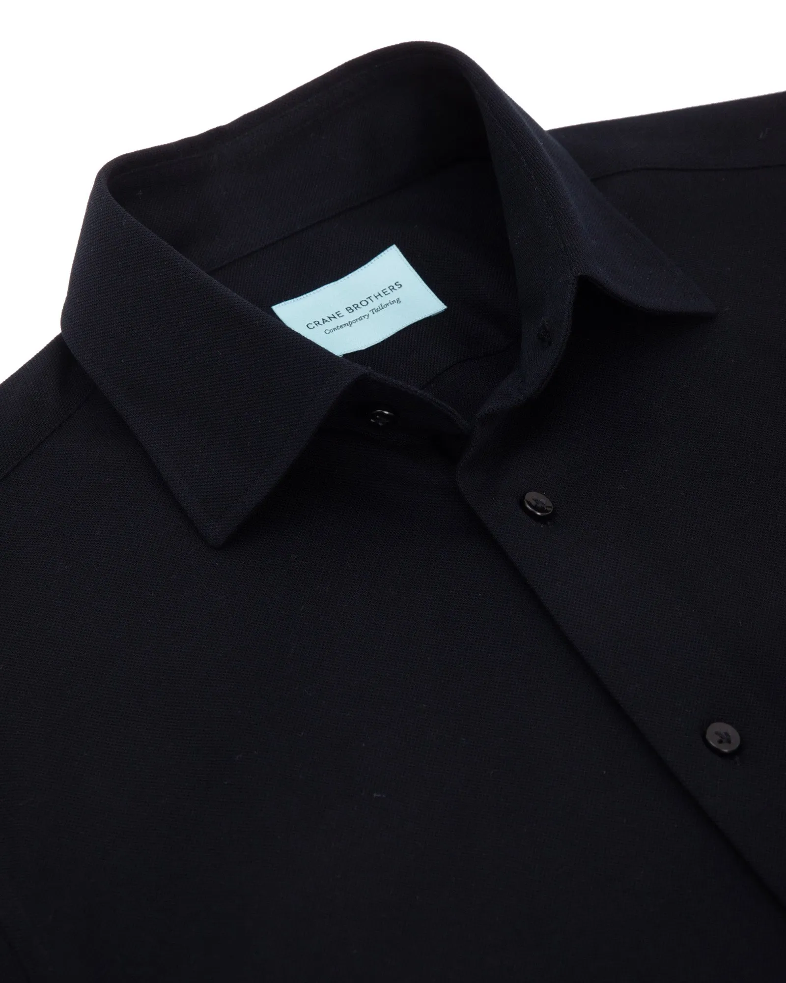 Black Cotton Pique Short Sleeved Shirt