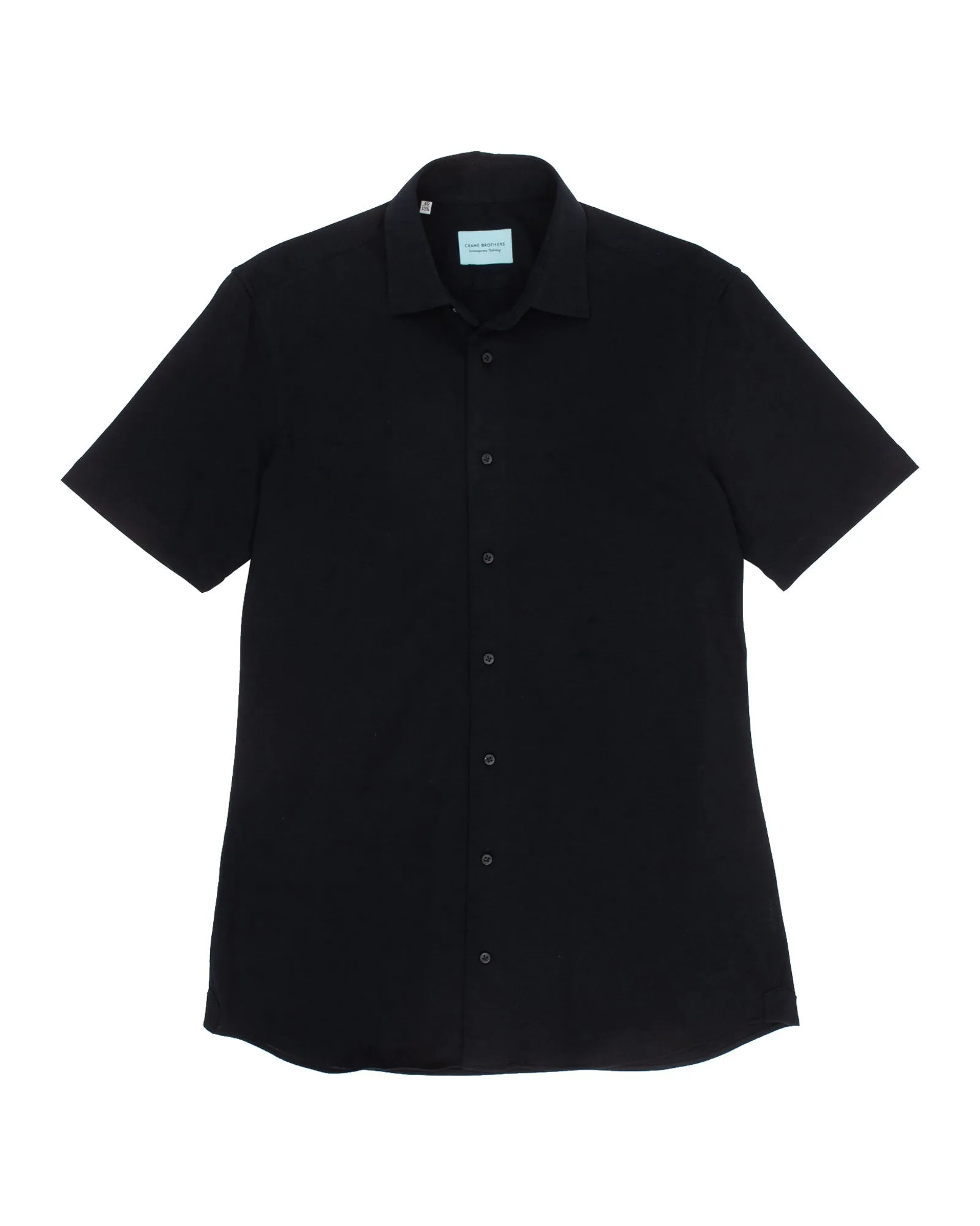 Black Cotton Pique Short Sleeved Shirt