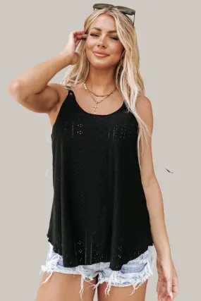 Black Eyelet Strappy Scoop-Neck Tank Top for Women