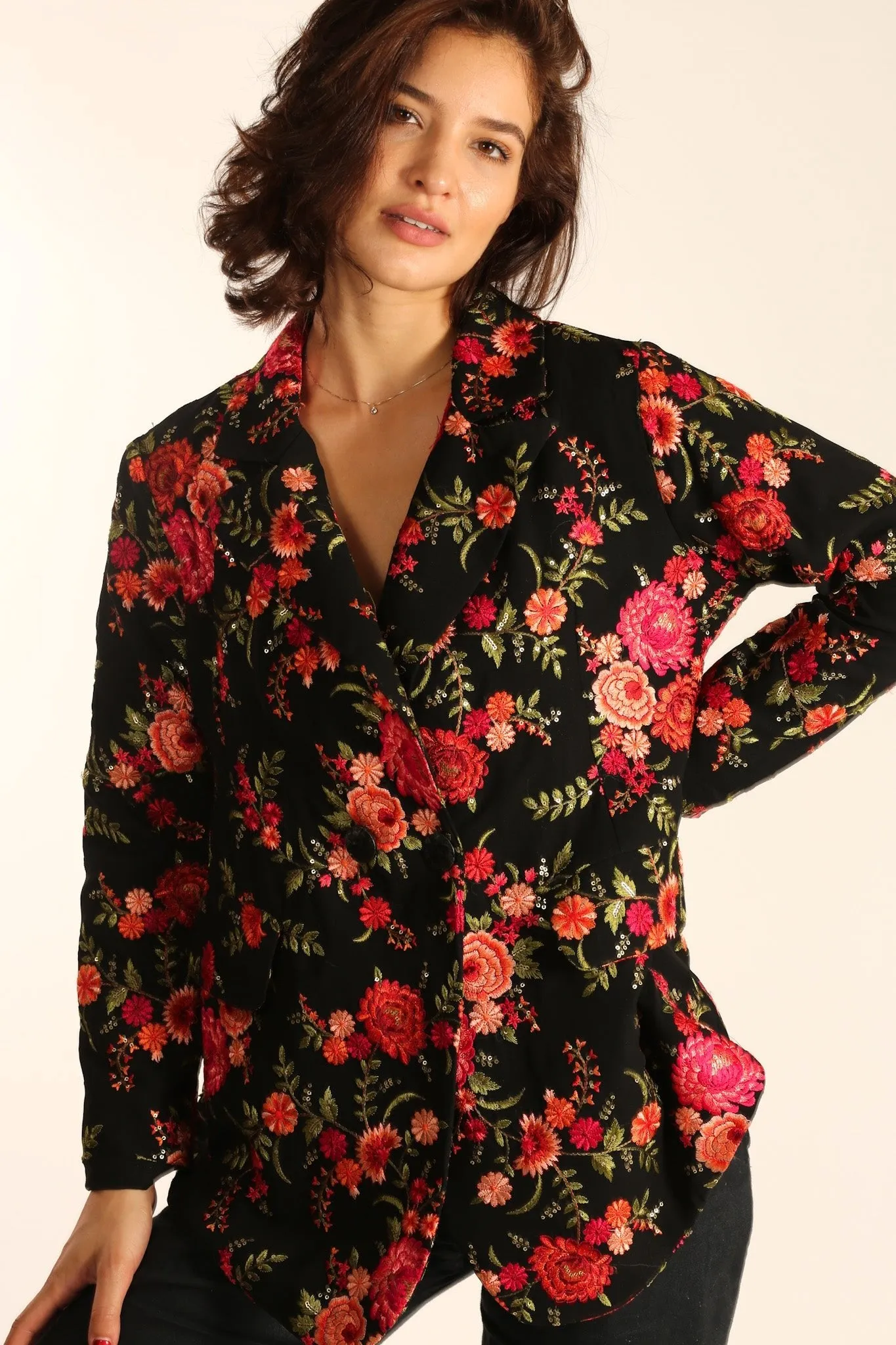 BLACK ROSE EMBROIDERED NOVELTY BLAZER JACKET MANON