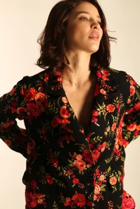 BLACK ROSE EMBROIDERED NOVELTY BLAZER JACKET MANON