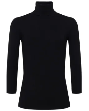 Black Three Quarter Sleeve Aja Turtleneck