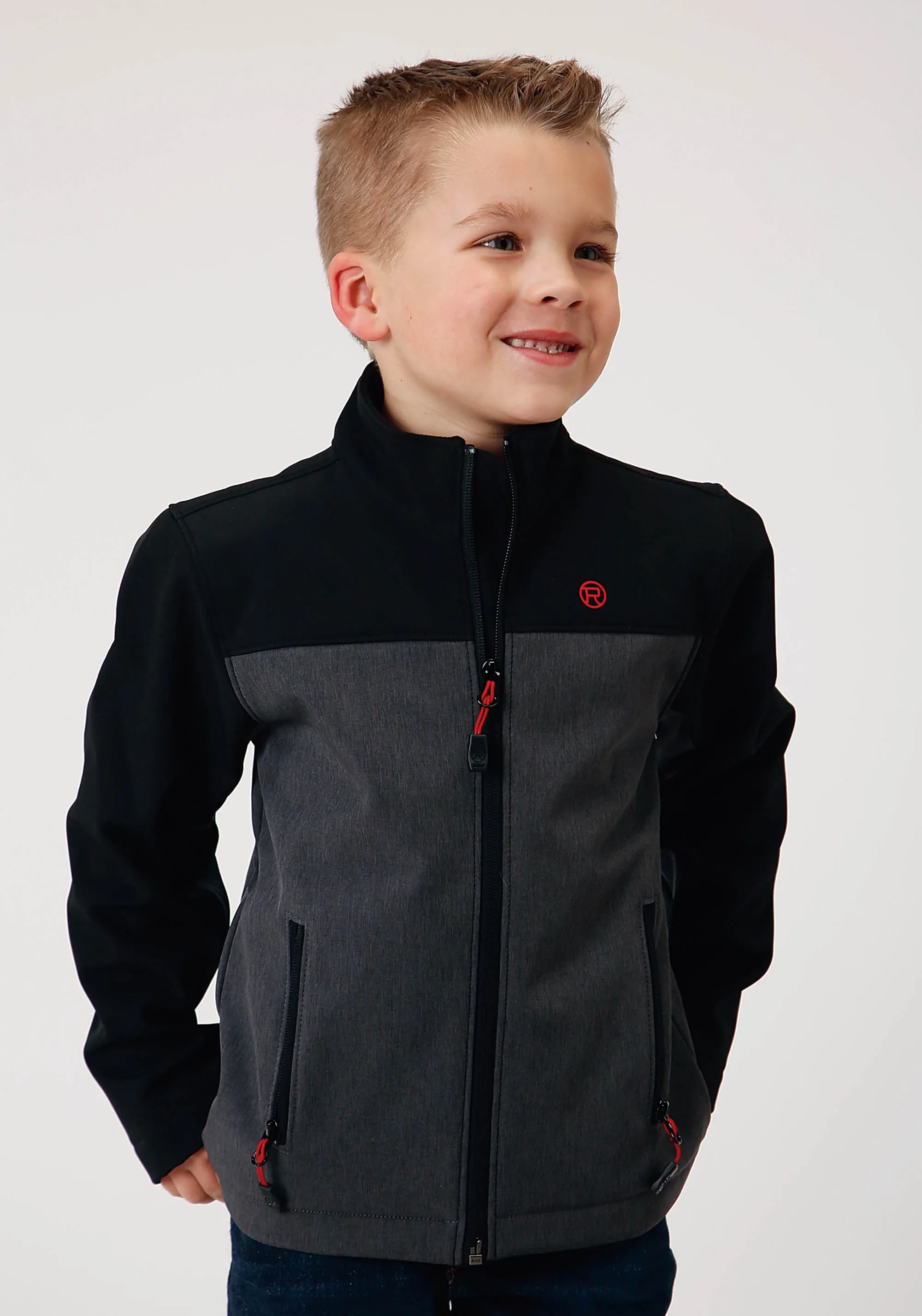 BOYS  GREY SOFTSHELL COMBO  TECH JACKET