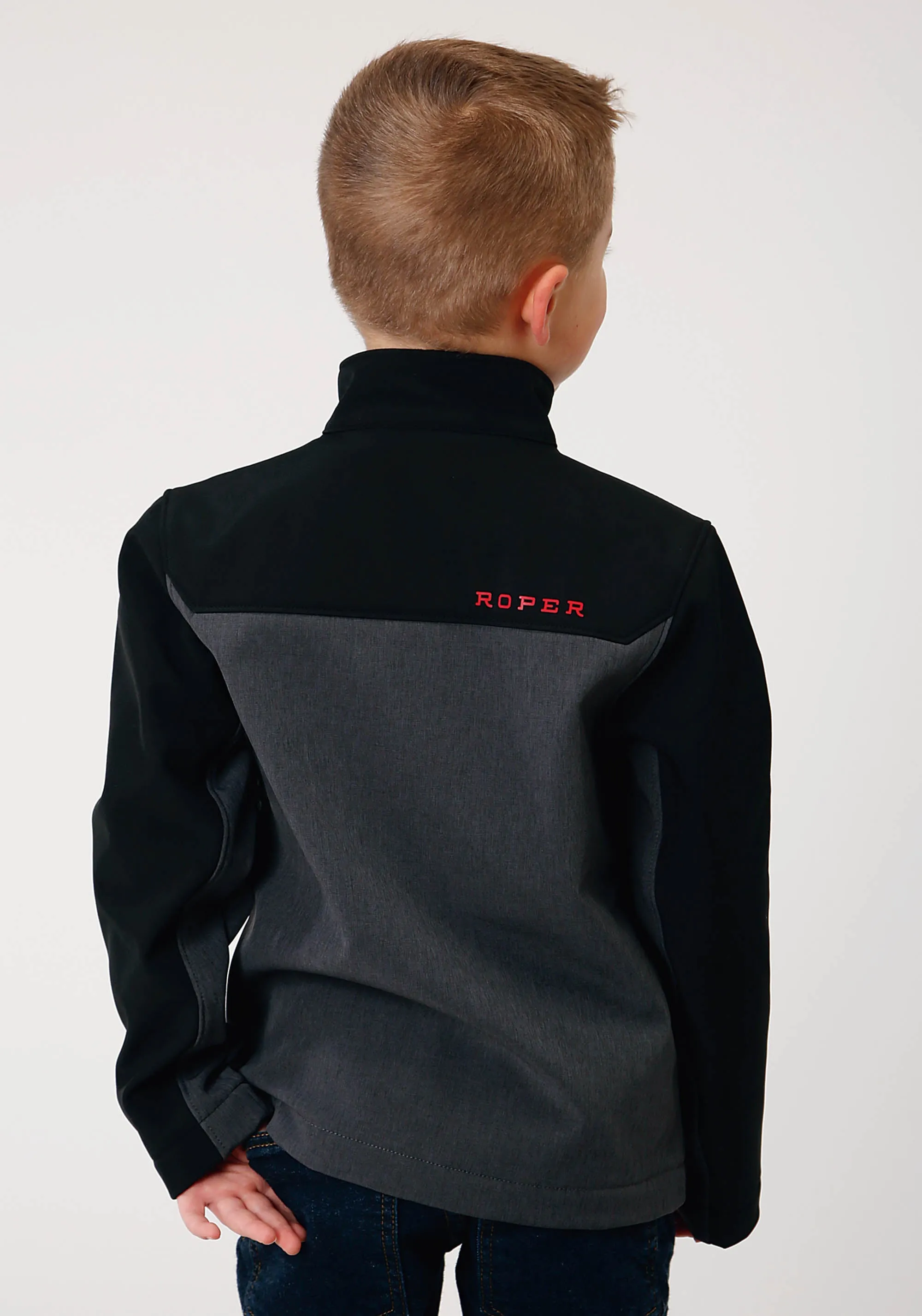 BOYS  GREY SOFTSHELL COMBO  TECH JACKET