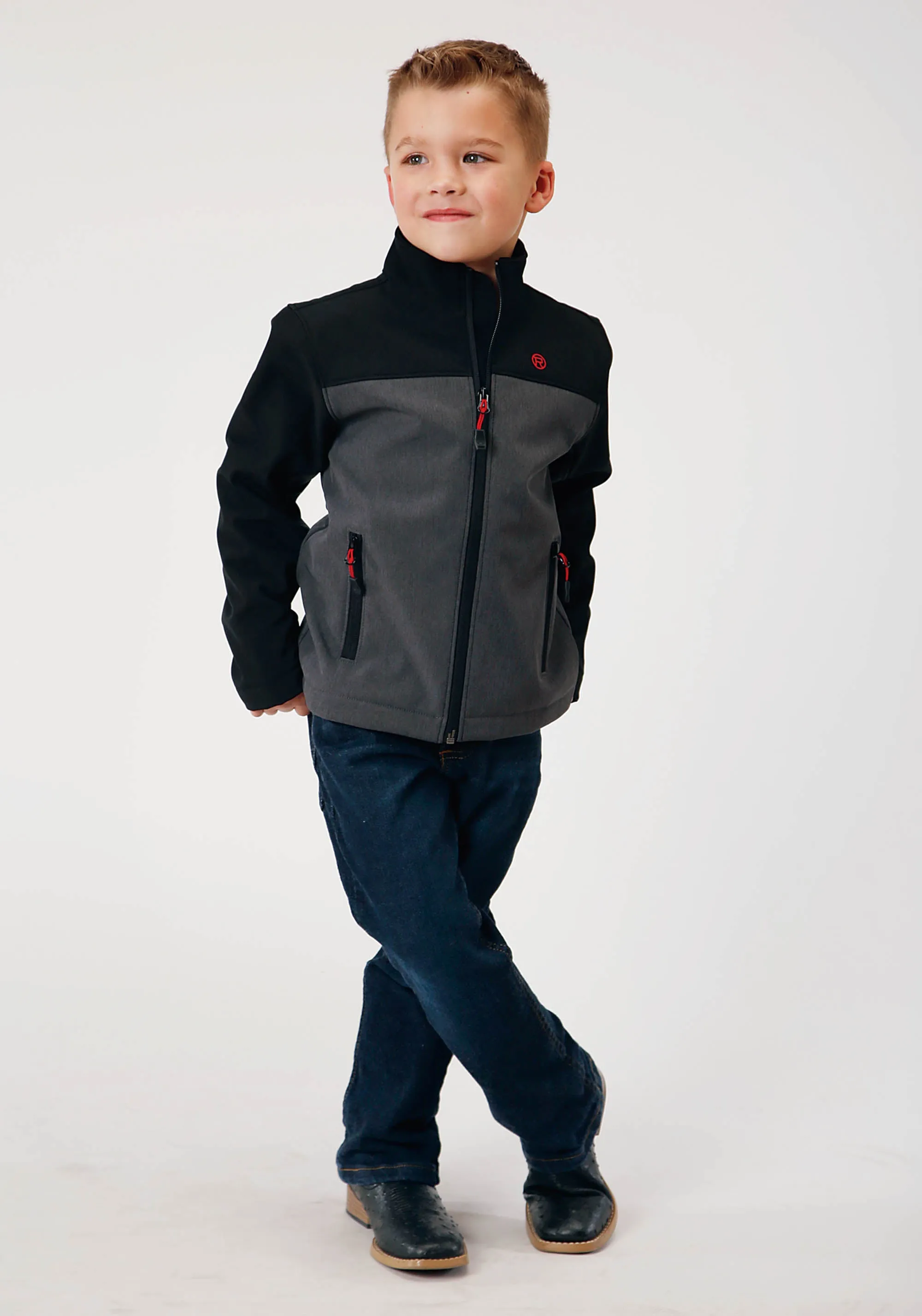 BOYS  GREY SOFTSHELL COMBO  TECH JACKET