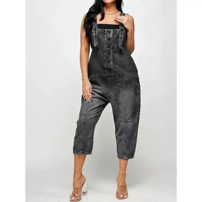 Casual Strappy Denim Jumpsuit