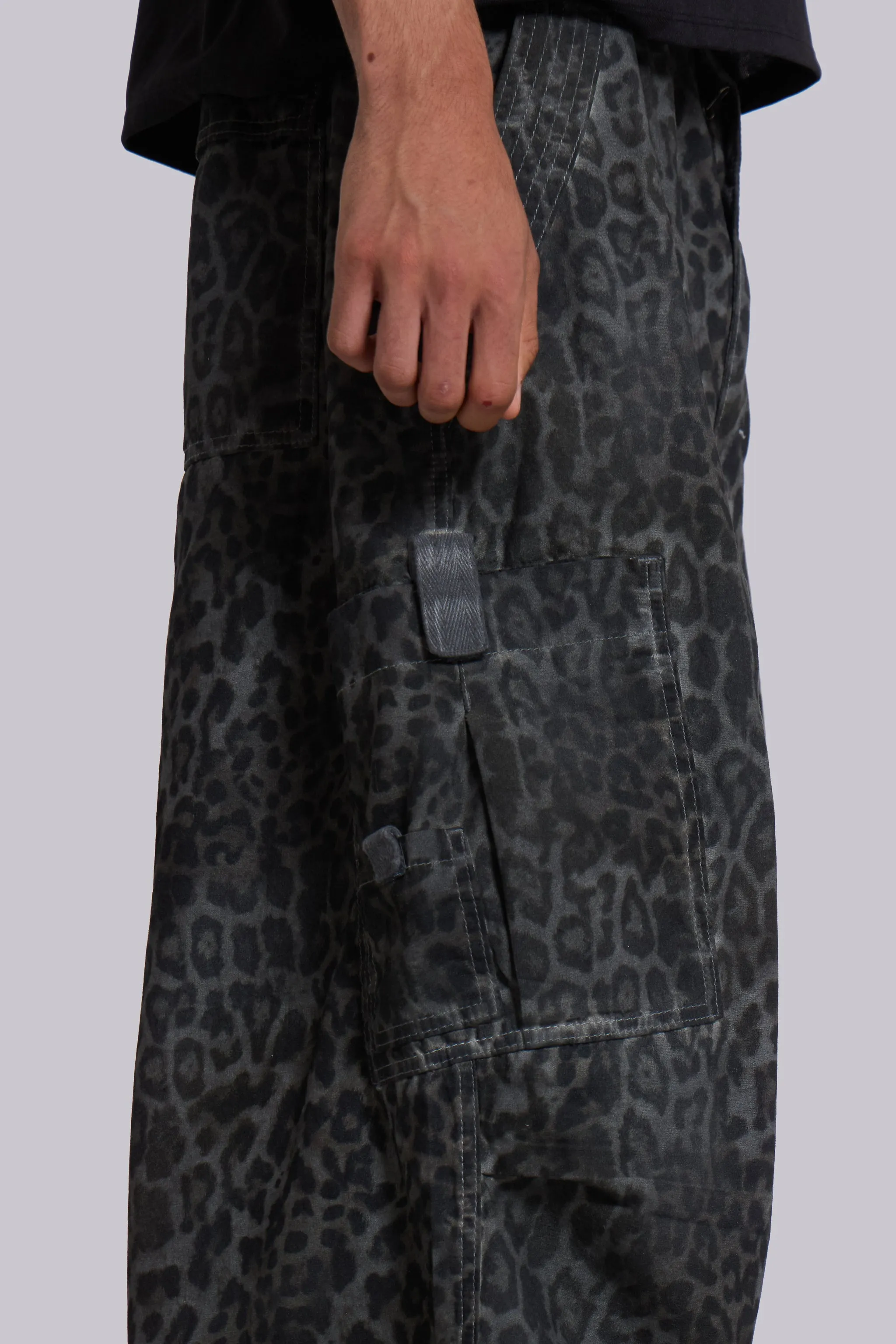 Charcoal Leopard Parachute Pants