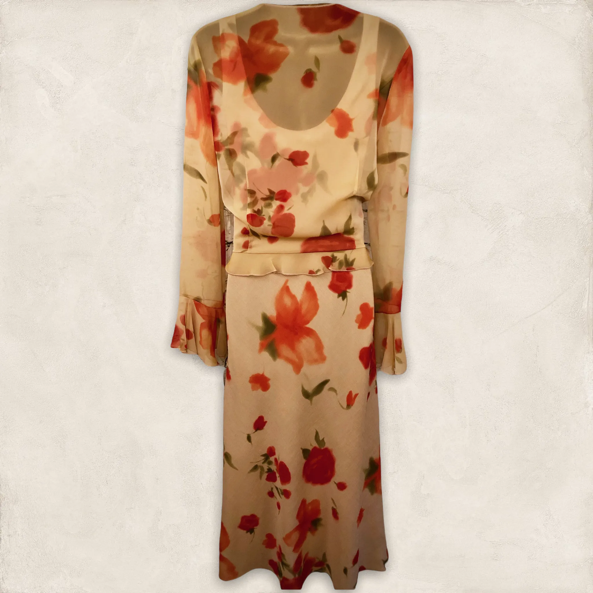 Chrystiano Beige & Red Floral Special Occasion Outfit  UK 12 US 8 EU 40