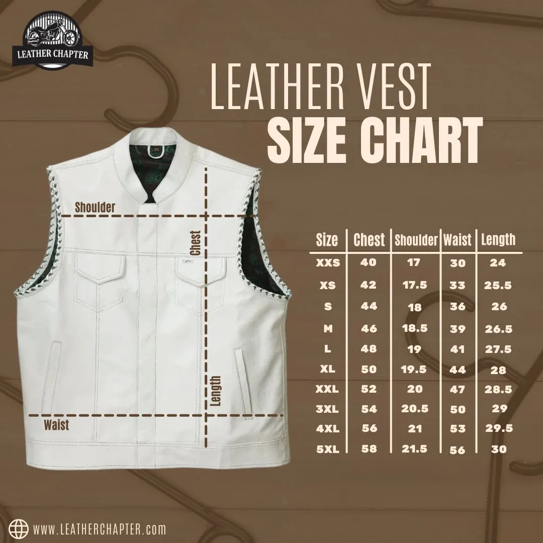 Club Style - Leather and Denim zipper white Stitching Motorcycle Biker Vest, Leather Vest, DenimbVest