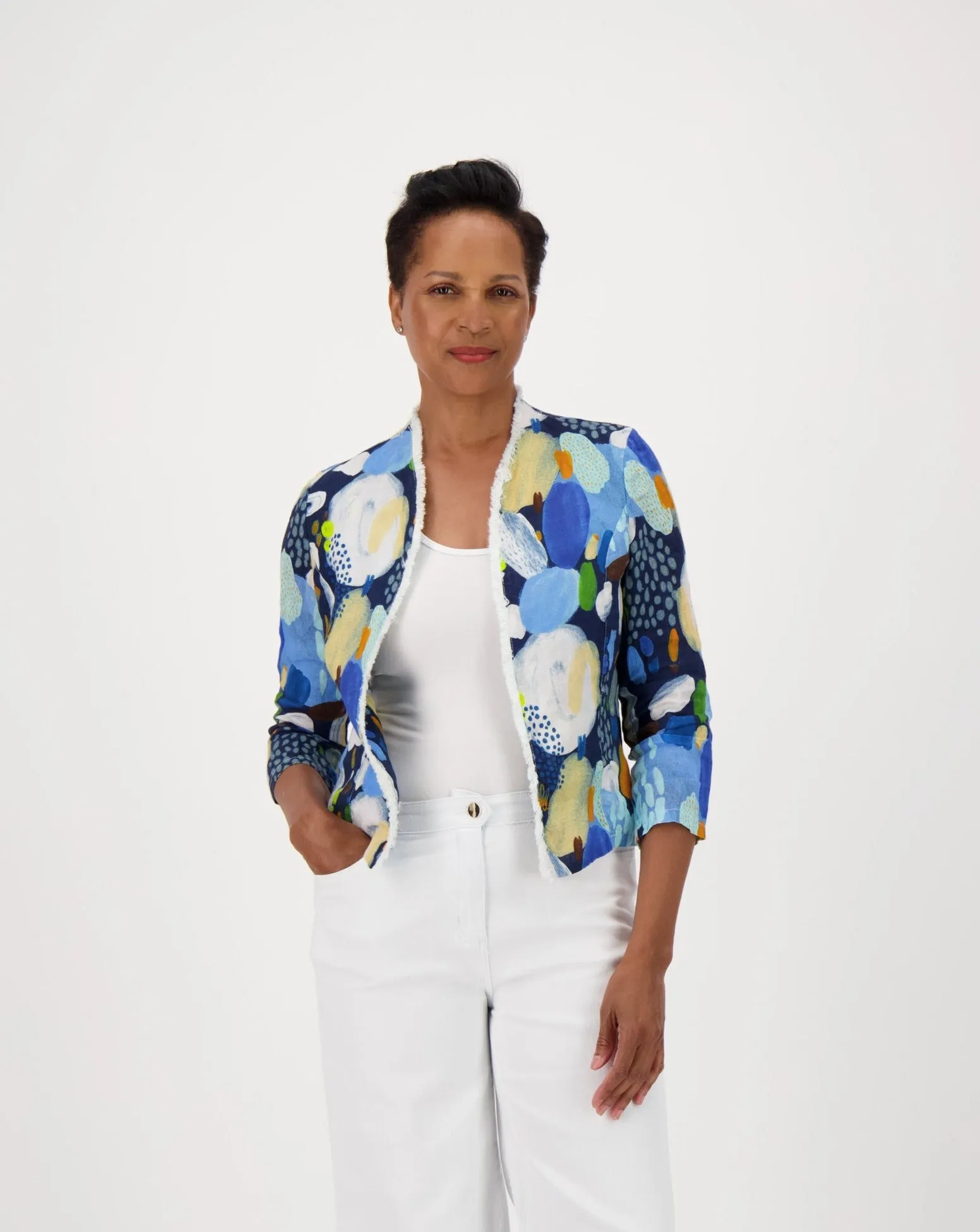 Colour Pop Abstract Print Linen Jacket