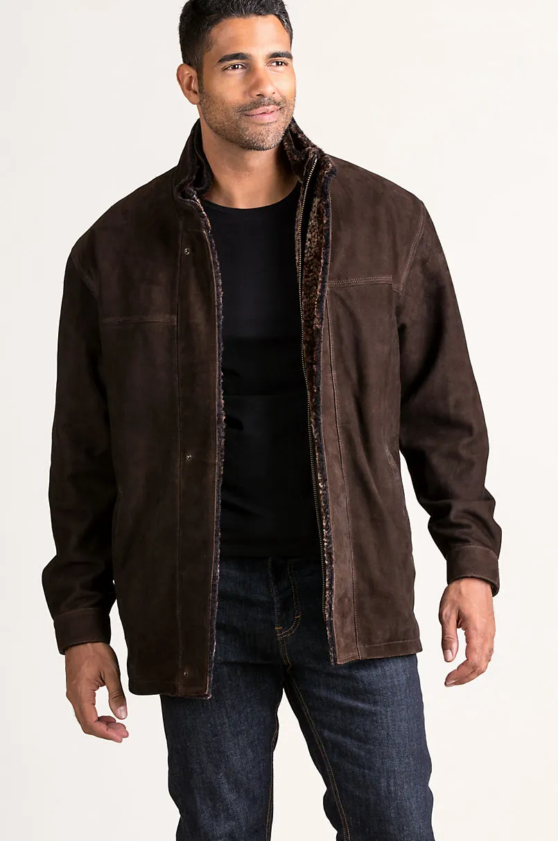 Corbin Goatskin Suede Leather Coat with Removable Shearling Lining