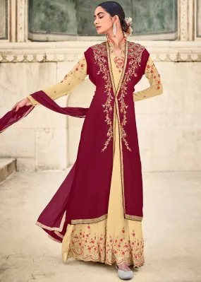 Cream Jacket Style Embroidered Designer Anarkali Suit