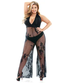 Curve Nicki Lace Halter Jumsuit Black 3x-4x