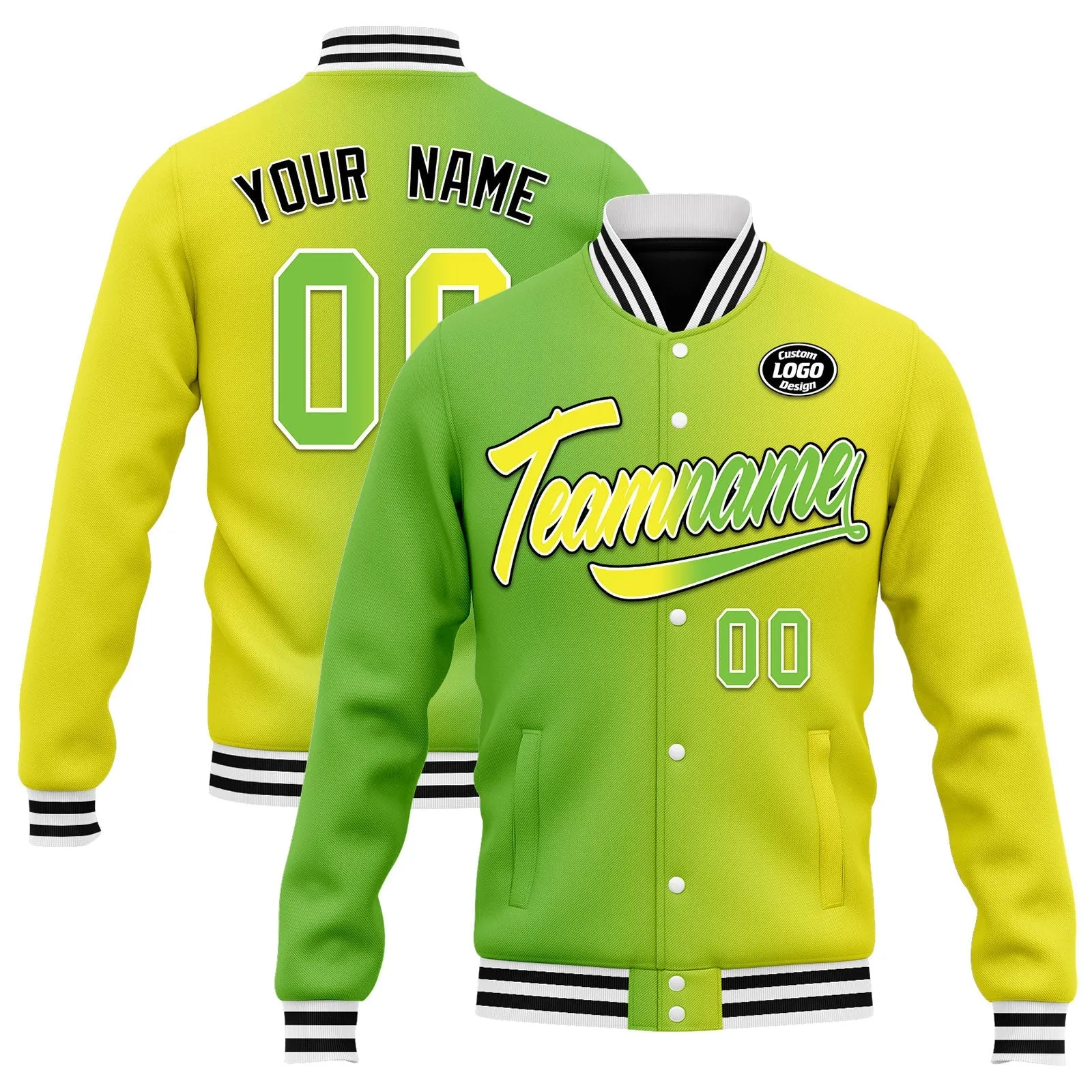 Custom Gradient Fashion Jacket Bomber Full-Snap Varsity Letterman Personalized Jacket FZ005-D028015-11