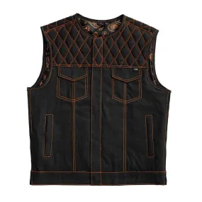 Denim Biker Vest, Hunt Club Leather Builder Diamond Quilted Custom Biker Vest, Paisley Vest