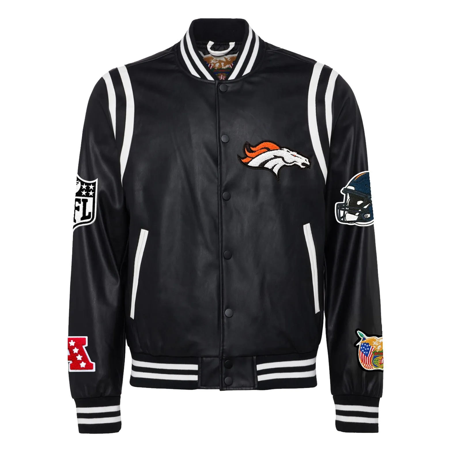 DENVER BRONCOS VEGAN LEATHER JACKET Black / White