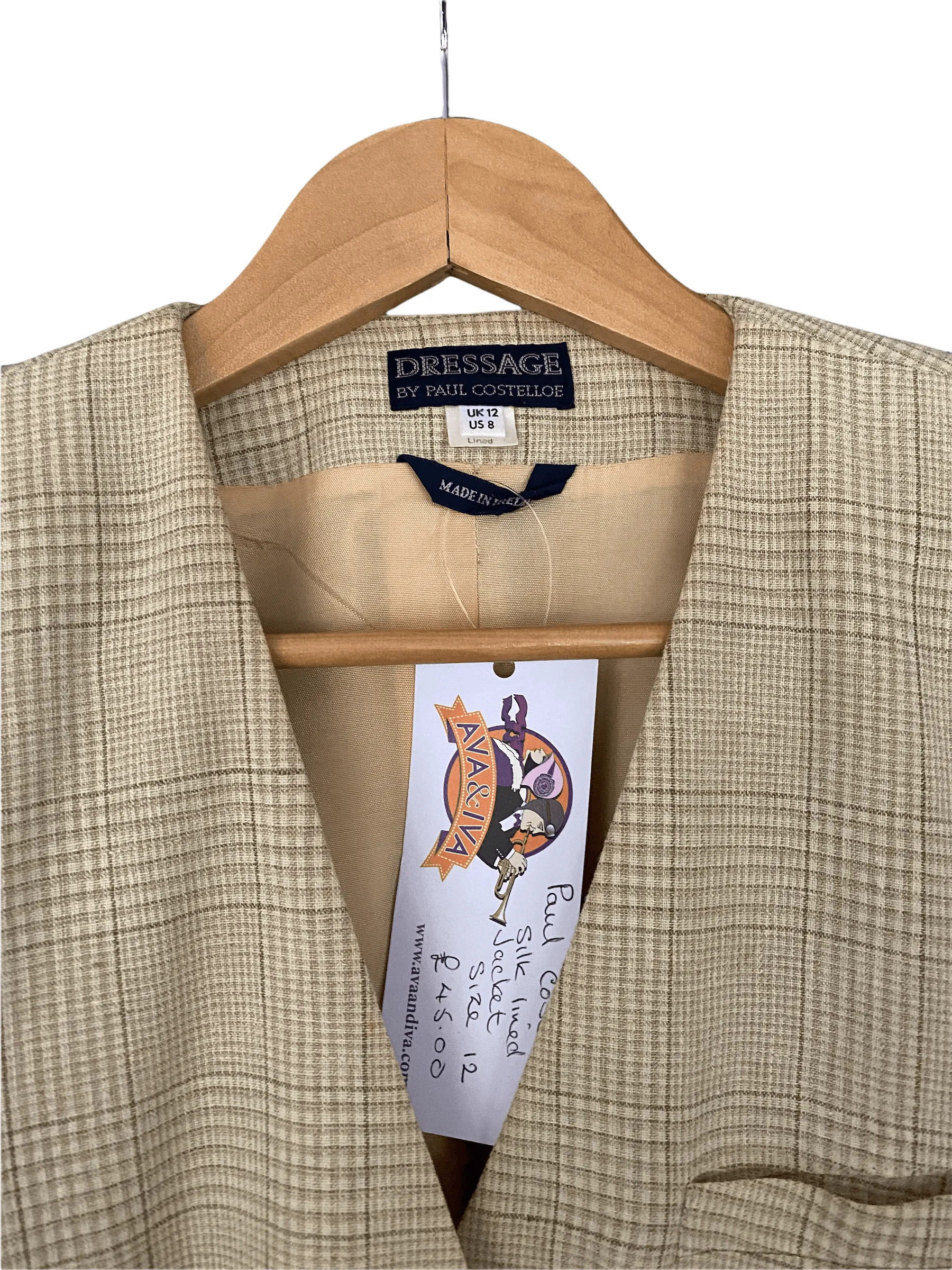 Dressage Paul Costelloe 100% Irish Linen Jacket Cream Check UK Size 12