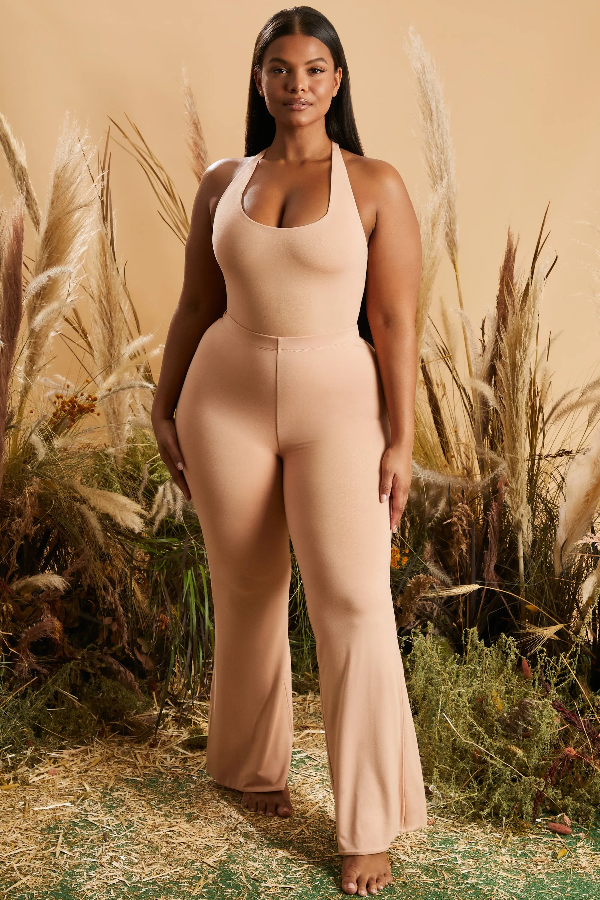 Figure You Out Split Hem Leggings in Tan