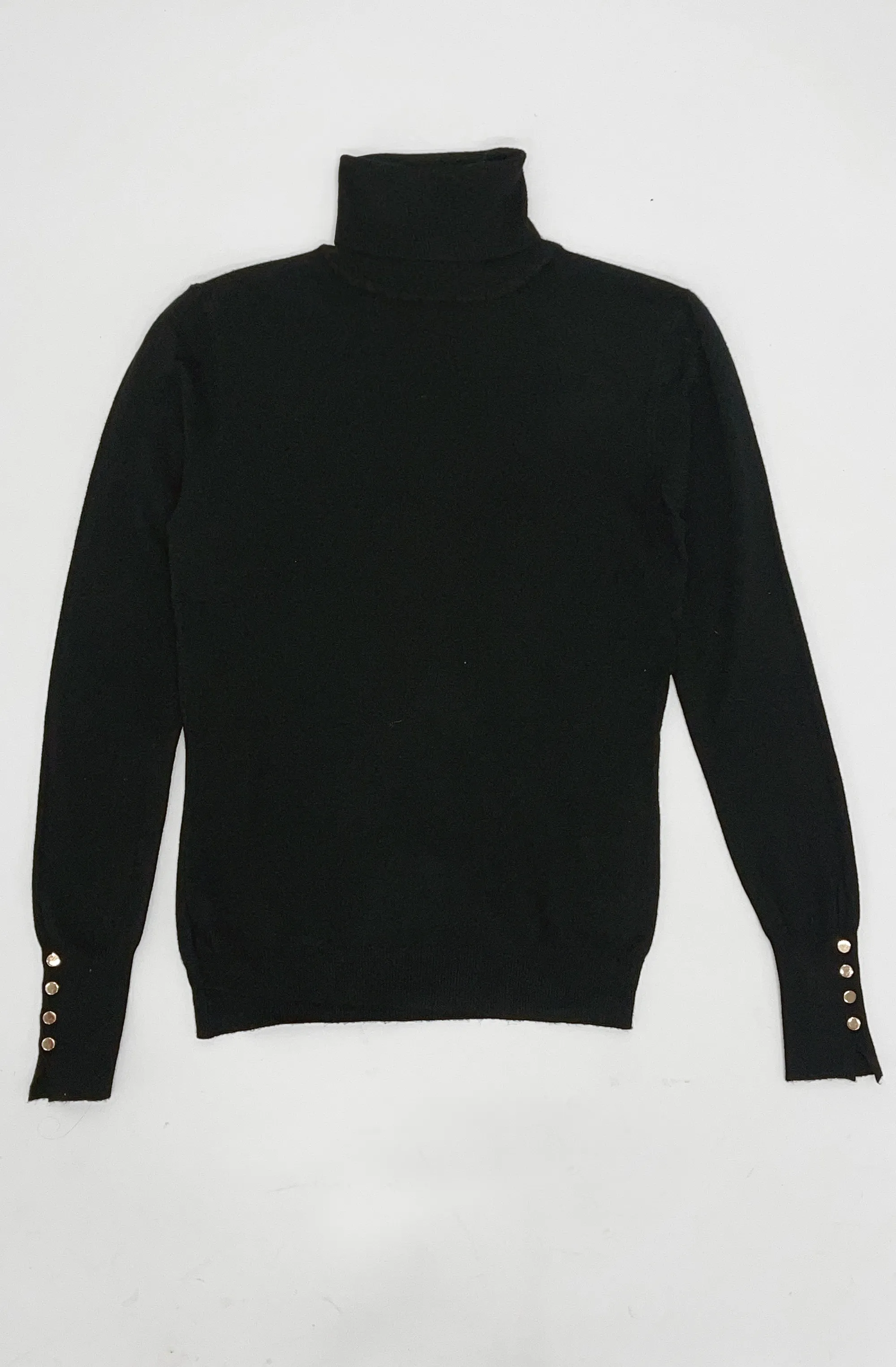 Fitted Turtleneck with Gold Buttons