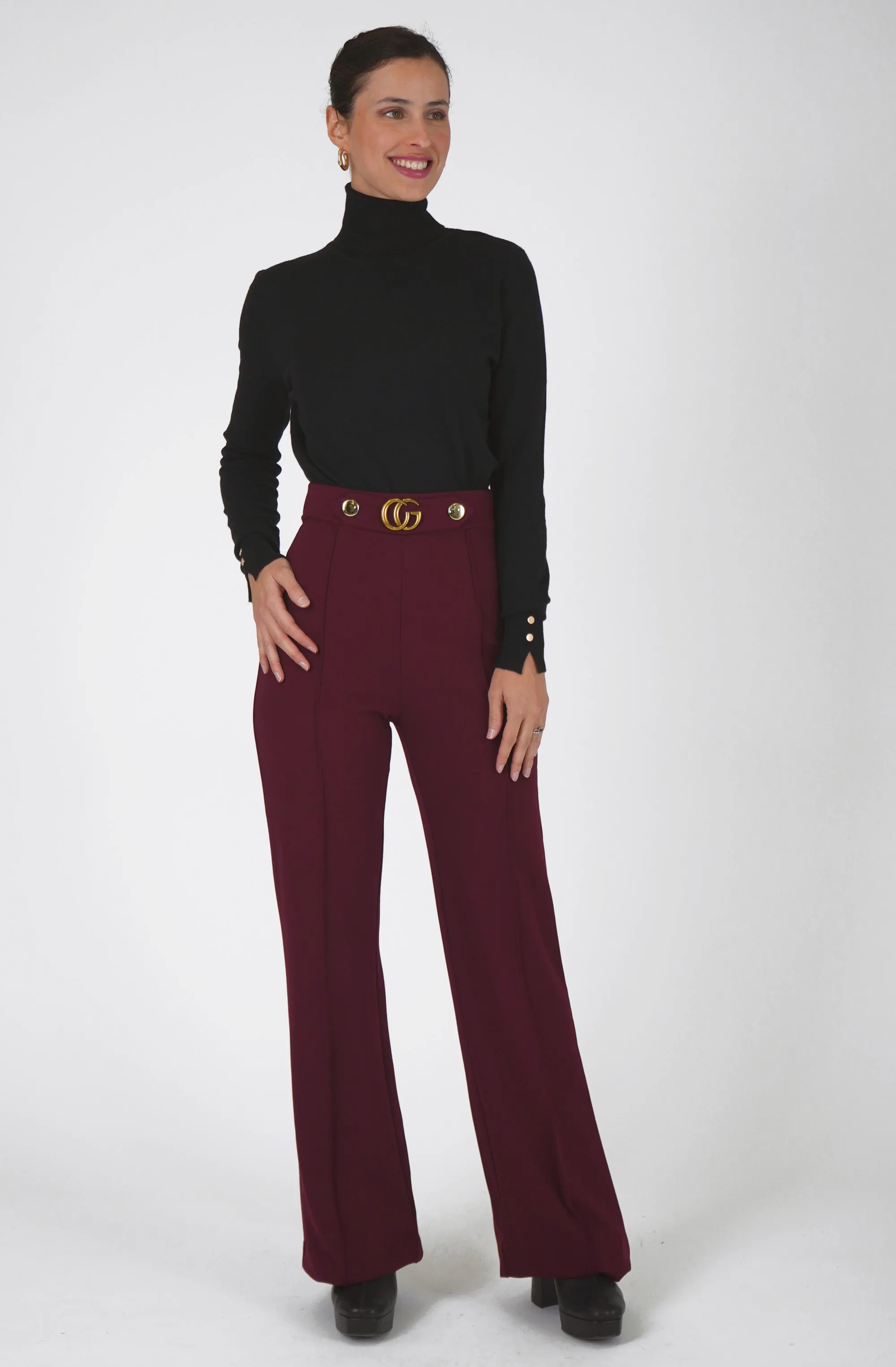 Fitted Turtleneck with Gold Buttons