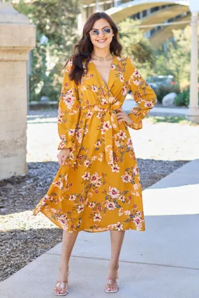 Floral Long Sleeve Midi Dress