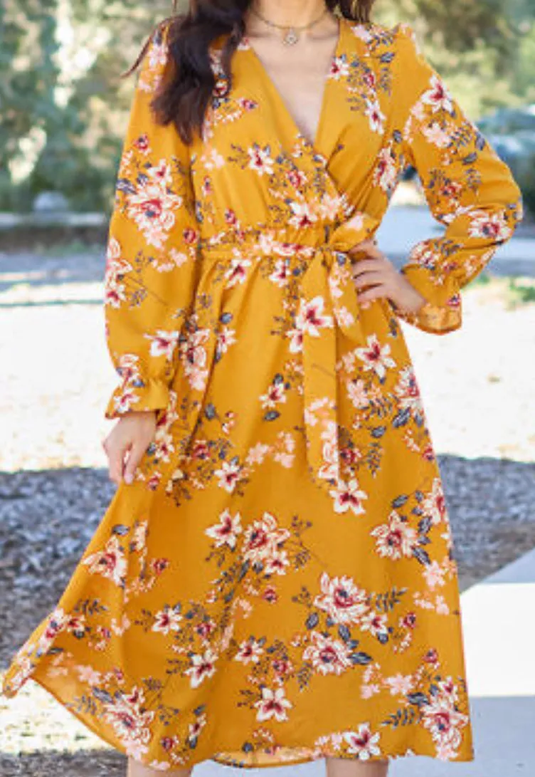 Floral Long Sleeve Midi Dress