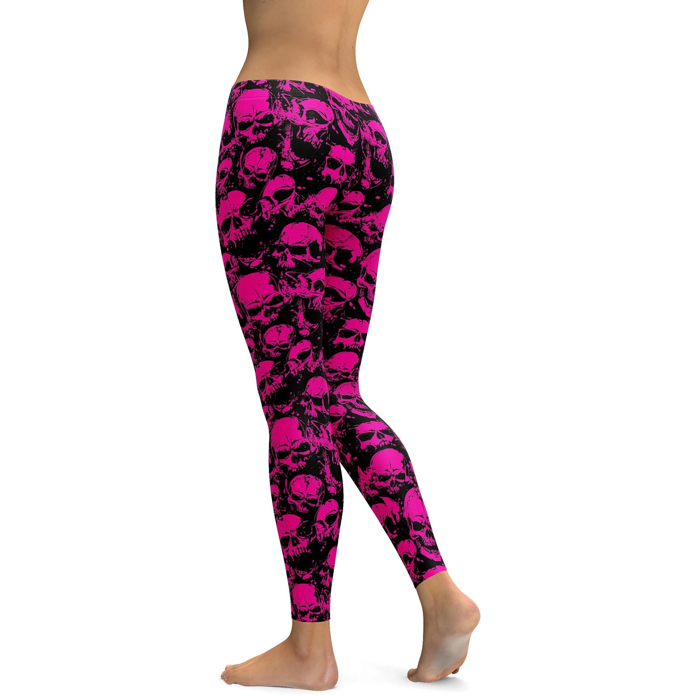 Fluro Pink Skull Leggings