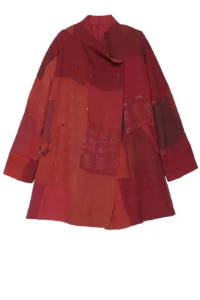 FRAYED PATCH KANTHA FUNNEL COLLAR COAT - fi4312-red -