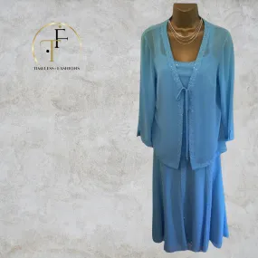 Gina Bacconi Turquoise Chiffon 3 Piece Special Occasion Outfit UK 12 US 8 EU 40