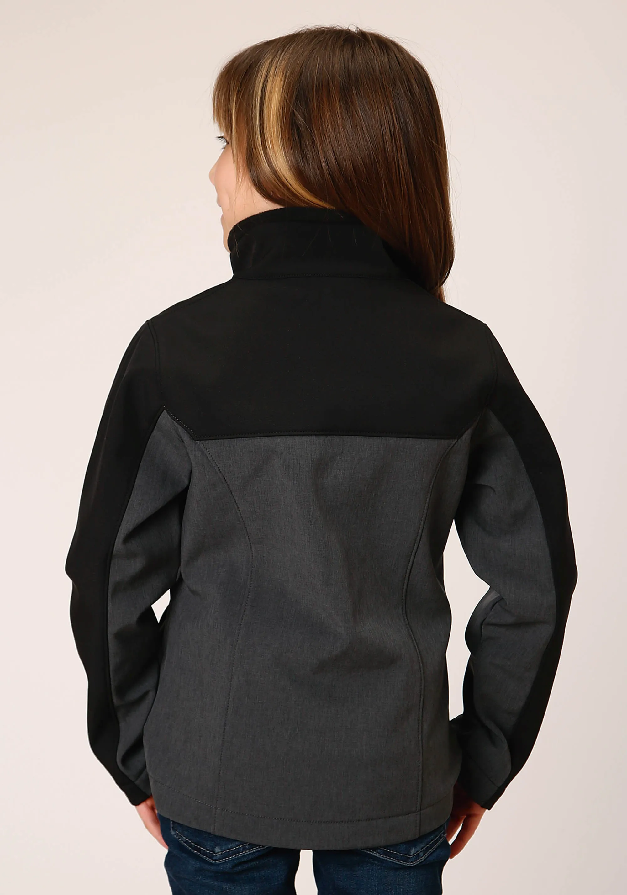 GIRLS  GREY BLACK COMBO SOFT SHELL TECH JACKET