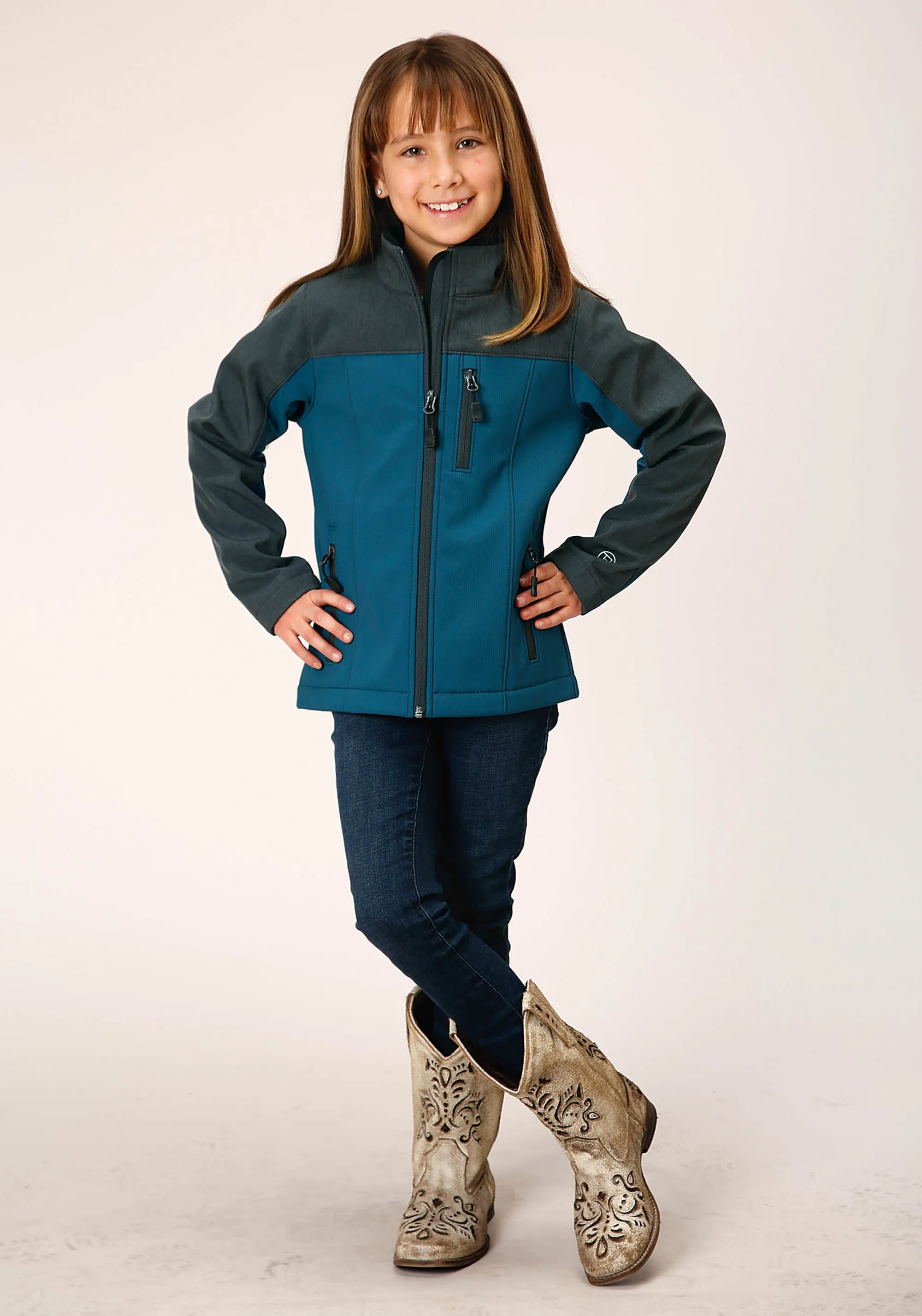 GIRLS  GREY GREY COMBO SOFT SHELL TECH JACKET